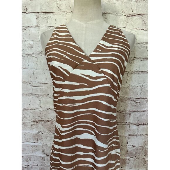 A New Day Womens XS Midi Slip Dress Zebra Print Sleeveless Brown Ivory Satin - Picture 2 of 5